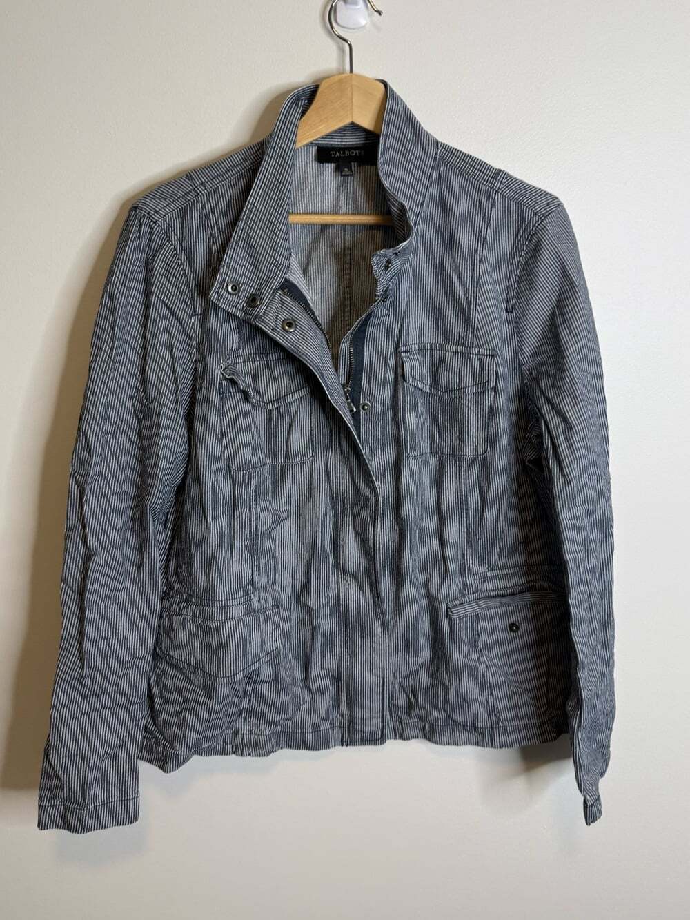 Talbots Gray Pinstripe Utility Jacket size 16 white